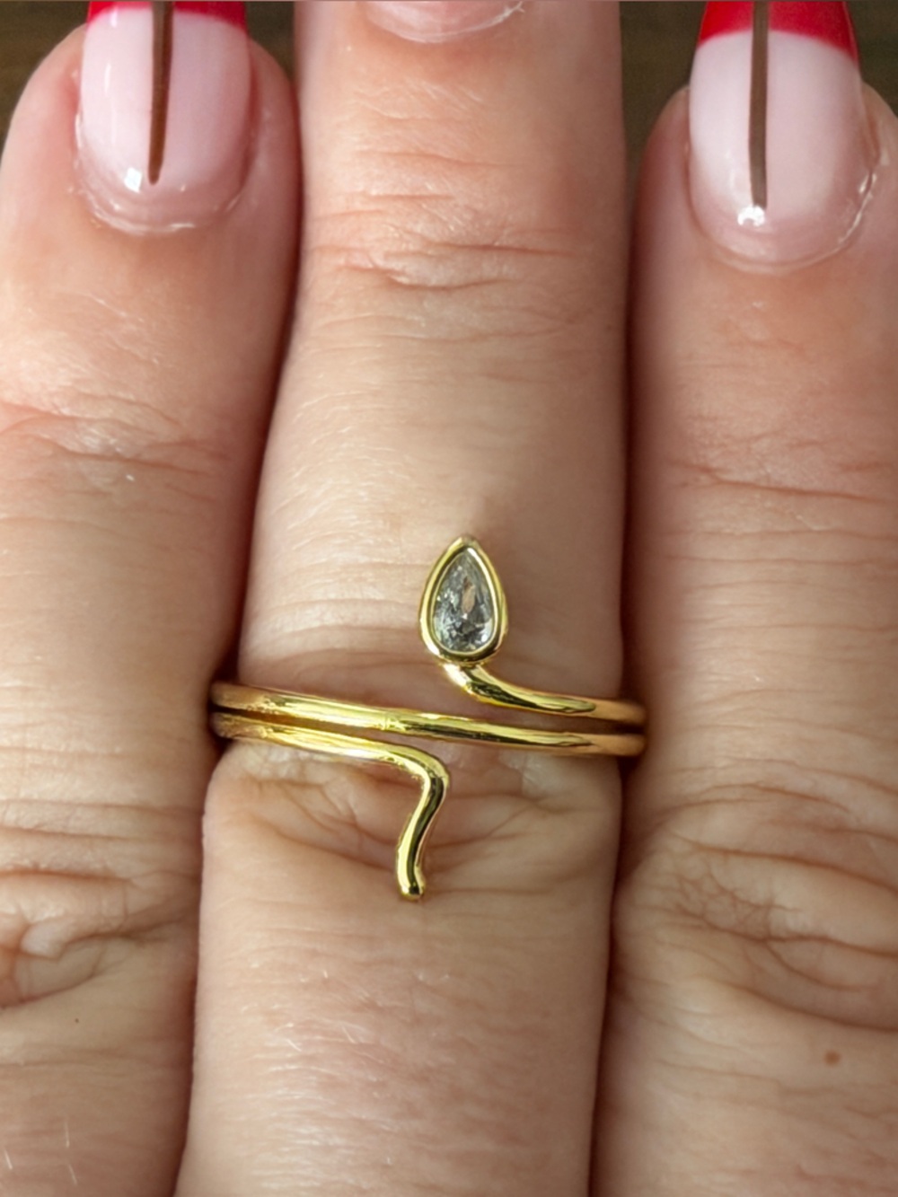 Simple Snake Design - Gold Teardrop Wrap Ring - Elegant Women’s Jewelry - size 8